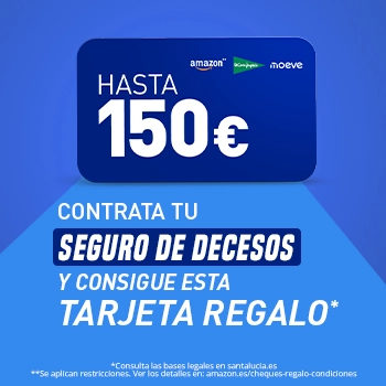 Promoción Santalucía con tarjeta regalo Amazon, El Corte Inglés y Moeve de hasta 150 euros por contratar un seguro de hogar, decesos o vida