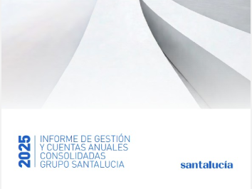 Portada del Informe de Gestión y Cuentas Anuales Consolidadas 2025 del Grupo SANTALUCÍA, con información financiera y resultados corporativos.