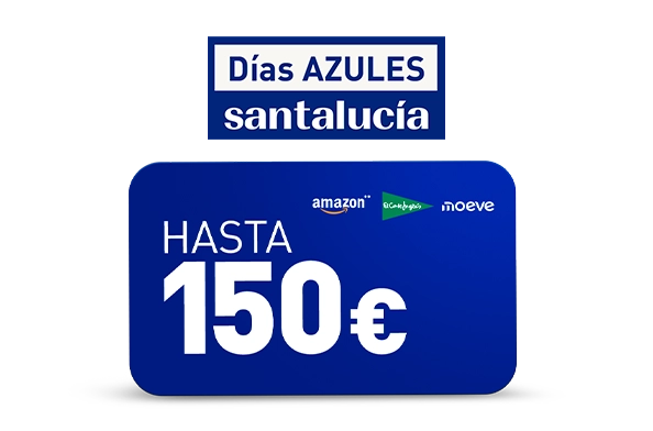 Promoción Días Azules Santalucía con tarjeta regalo Amazon, El Corte Inglés y Moeve de hasta 150 euros por contratar un seguro de hogar, decesos o vida