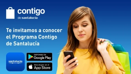 Promoción del Programa Contigo de Santalucía con invitación a descargar la app en Google Play y App Store